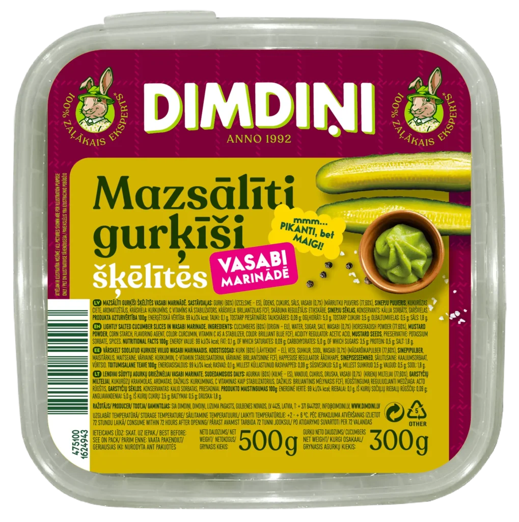 Sliced lightly salted cucumbers in wasabi marinade, 500g