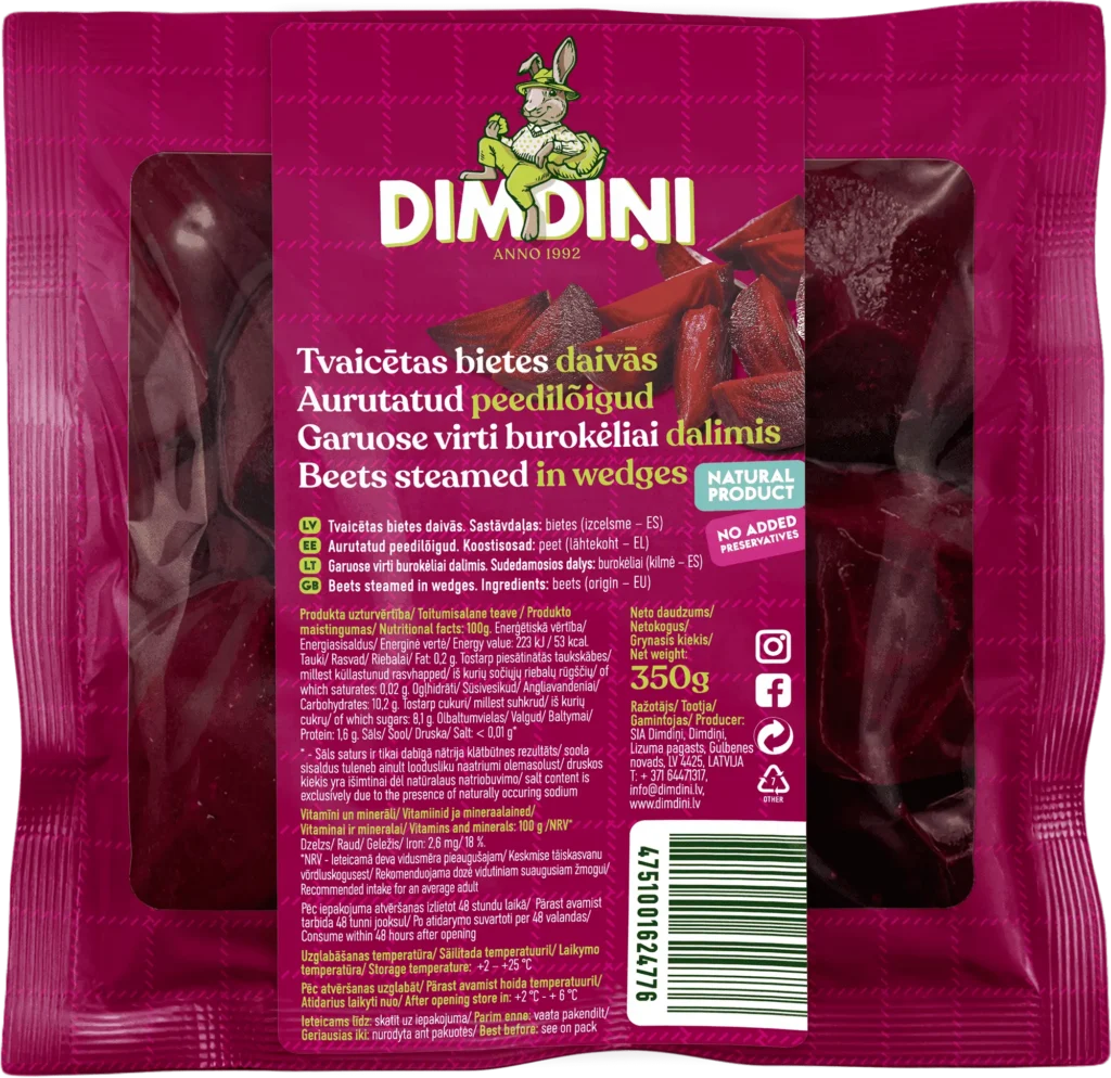 Tvaicētas bietes daivās, 350g