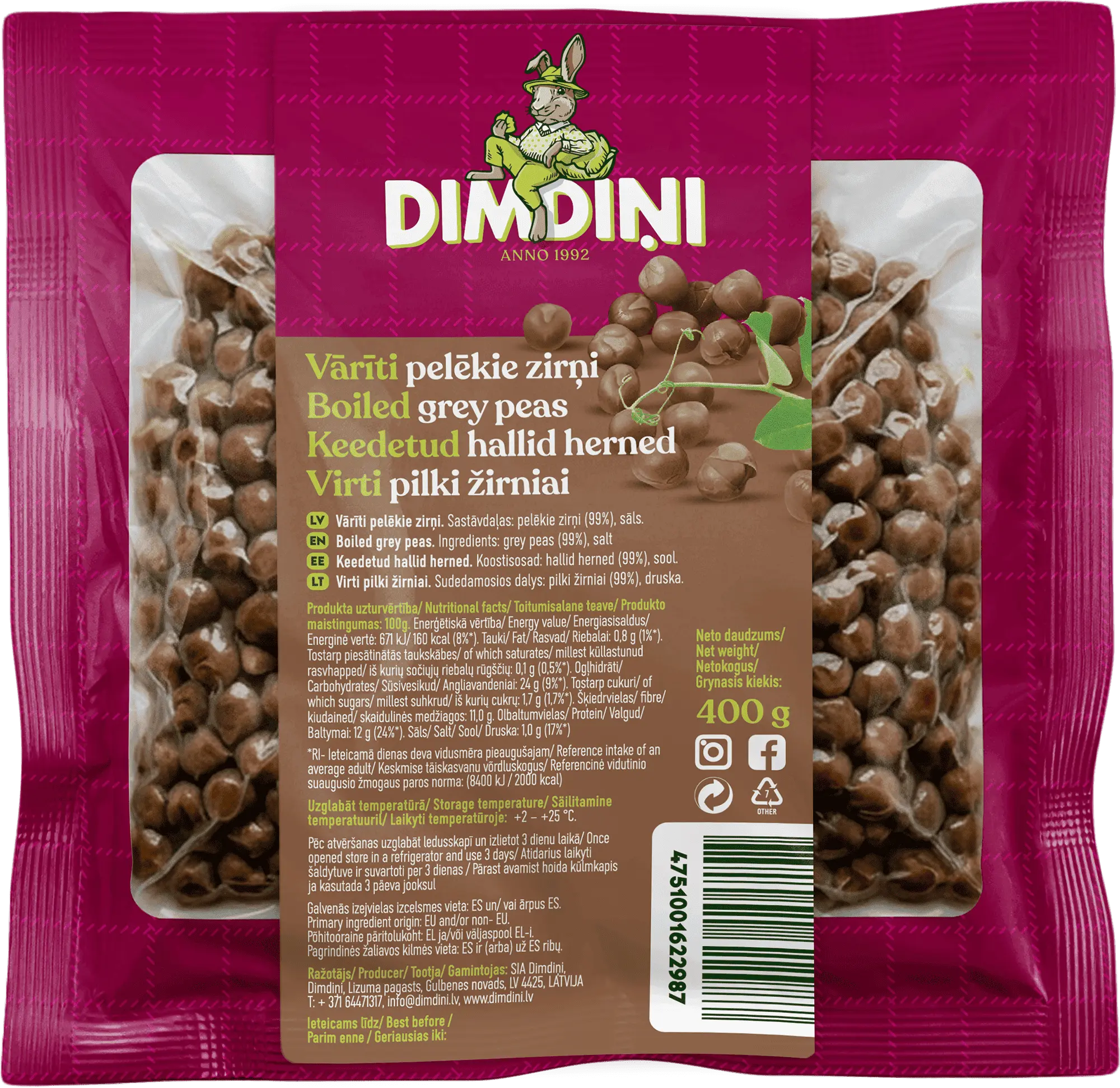 Boiled grey peas, 400g